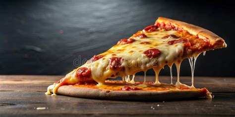 Cut Off A Slice Of Pizza Melted Cheese Stretches From The Piece