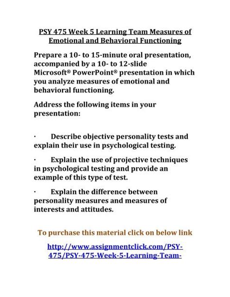 UOP PSY 475 Week 5 Learning Team Measures Of Emotional And Behavioral