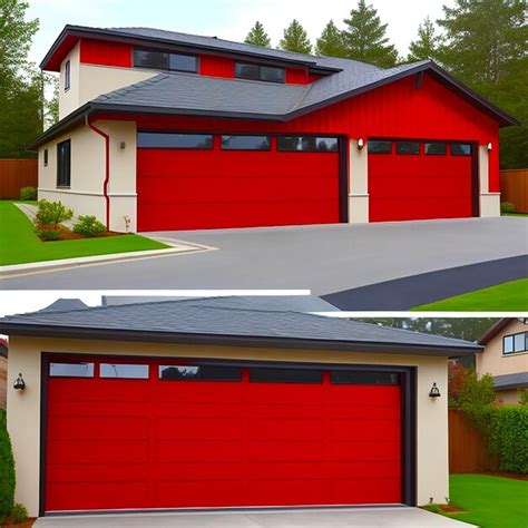 Premium Ai Image A Modern Twostory Home With A Bright Red Garage Door