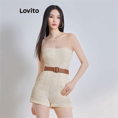 Lovito Elegante Macac O Feminino Liso De Jacquard Bolso L Ed