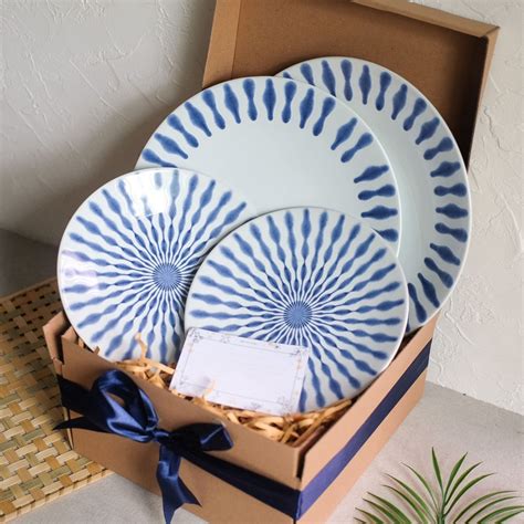 Jual Hampers Set Piring Keramik Sunny Blue Couple Dinner Plate