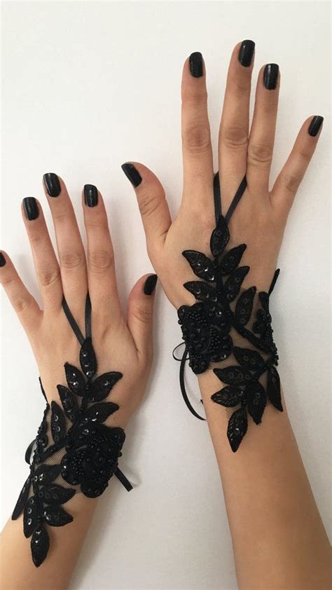 Black Lace Glove French Lace Bridal Gloves Fingerless Gloves Black