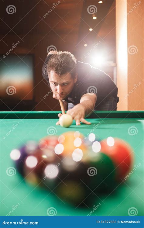 Player Breaks A Pyramid In Billiards Stock Image Image Of Hand