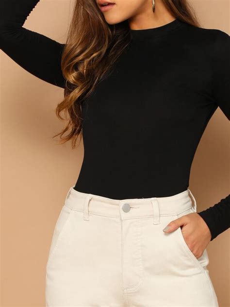 Shein Essnce Form Fitting Mock Neck Top Shein Usa