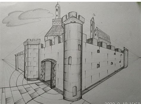 Pencil castle | Perspective drawing, Perspective drawing architecture ...