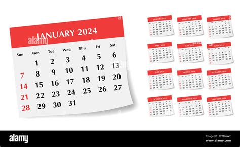 Modern Collection Of Monthly Calendars For 2024 Year Vector Set With