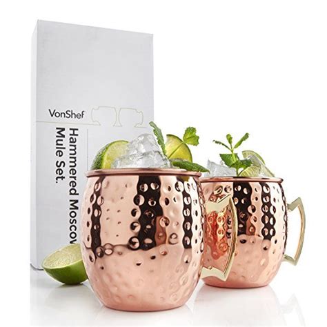 Vonshef Moscow Mule Mugs Set Copper Finish Hammered Effect Moscow