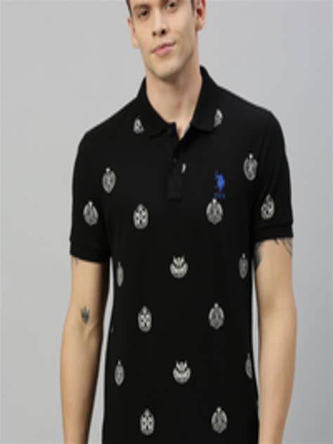 Buy U S Polo Assn Men Black White Varsity Printed Polo Collar T