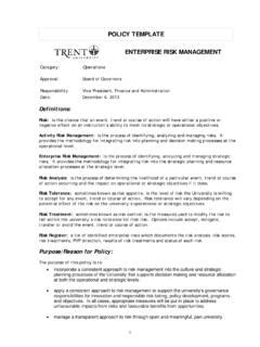 Policy Template Enterprise Risk Management Policy Template Enterprise