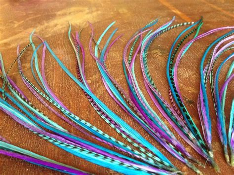 Colorful Hair Feather Extensions Purple Blue Grizzly 5 Long - Etsy