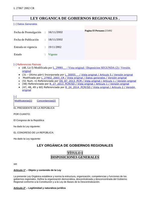 PDF Ley 27867 Ley Orgánica de Gobiernos Regionales DOKUMEN TIPS