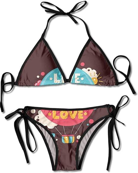 Swimsuit Top Side Triangle Bikinis Swimwear Colorful Hipster Hot Air Balloon With Live Laugh