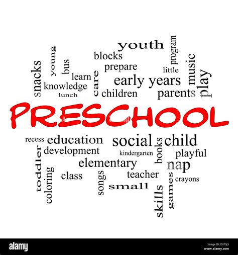 Preschool Word Cloud Concept In Red Caps With Great Terms Such As Youth