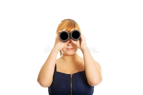 Fat Woman Looking Through Binoculars Stock Photo Image Of Background