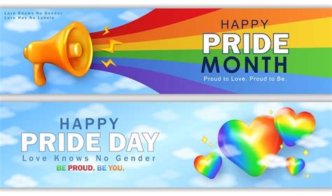 Premium Vector Pride Month Panoramic Banners With 3d Cartoon