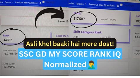 SSC GD Rank IQ SCORE And Normalised Marks SSC GD Cutoff And