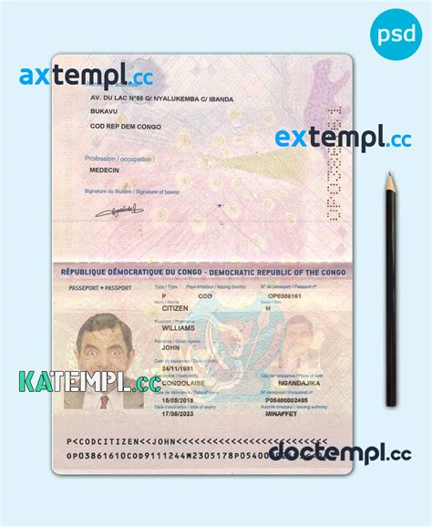 Sample Democratic Republic Of Congo Passport Template In Psd Format