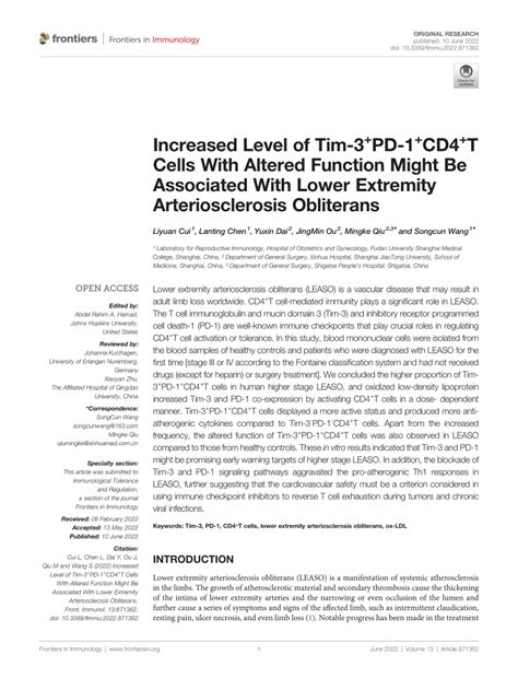 Pdf Increased Level Of Tim Pd Cd T Cells With Altered Function