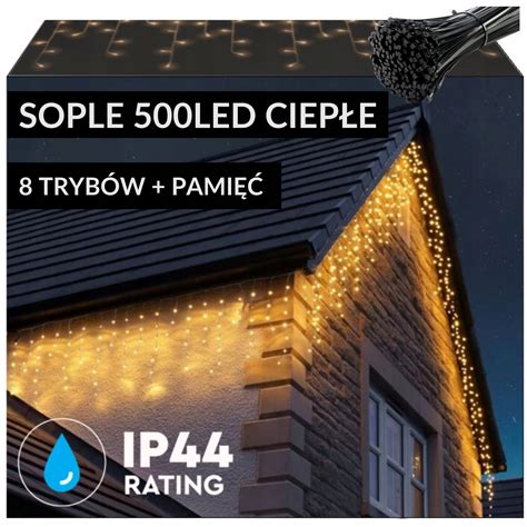 SOPLE 500 LED LAMPKI ZEWNĘTRZNE ŚWIĄTECZNE CIEPŁE 19m TRYTYTKI sople