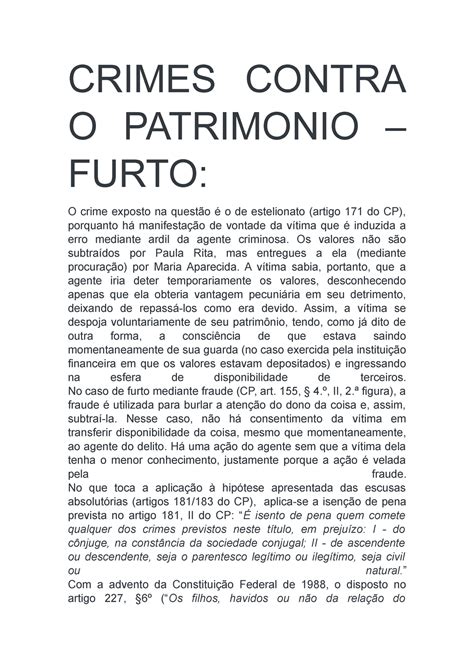 Crimes Contra O Patrimonio CRIMES CONTRA O PATRIMONIO FURTO O