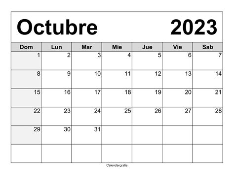 Calendario Octubre 2023 Para Imprimir Calendar Gratis