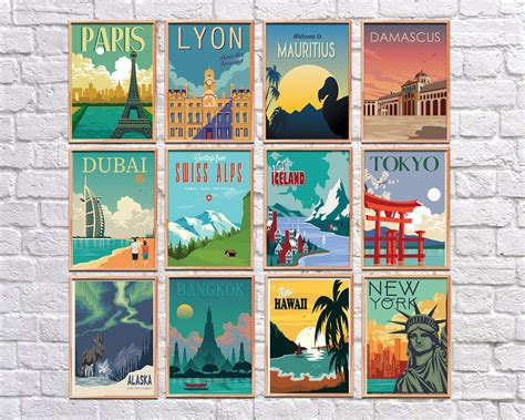 Retro Travel Posters Poster Set Art Downloads Digital Prints