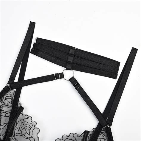 Women Erotic Lace Lingerie Black Transparent Embroidery Mature Women