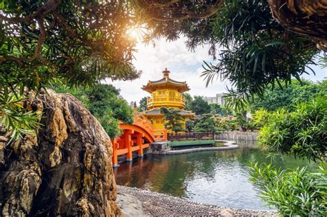 Premium Photo Golden Pavilion In Nan Lian Garden Near Chi Lin Nunnery