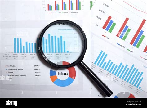 Magnifying Glass On Charts Graphs Paper Financial Development