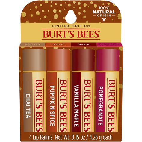 Burt's Bees Lip Balm Holiday Pack, Chai Tea, Pumpkin Spice, Vanilla ...