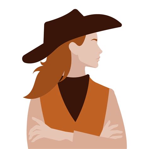 Perfil Ver De Un Vaquera Silueta En Un Sombrero En Pie Con Brazos