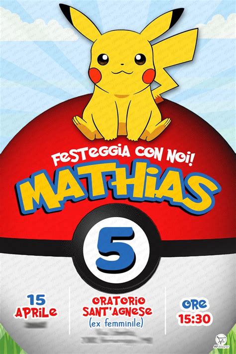 Pok Mon Pikachu Invito Digitale Festa Di Compleanno Pokemon