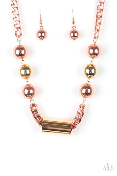 Paparazzi Vintage Vault All About Attitude Copper Necklace And Earring Set Copper Necklace