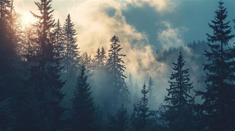 Premium Photo Misty Landscape With Fir Forest