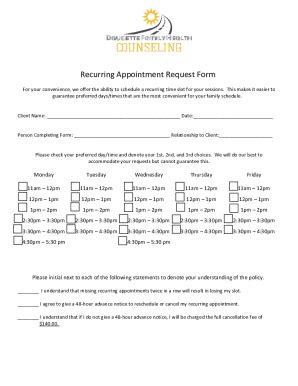 Fillable Online Recurring Appointment Request Form Fax Email Print