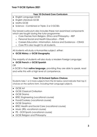 Year 9 GCSE Options 2021Y