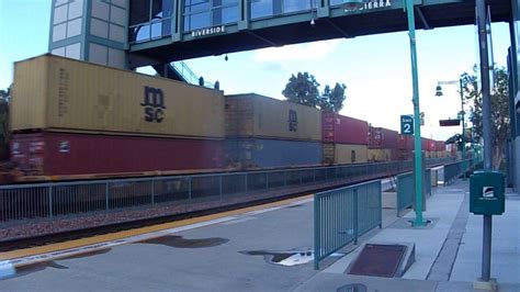 Bnsf 7052 Wb Stack Train W 3 Engines The End Thru Riverside Ca Usa 2