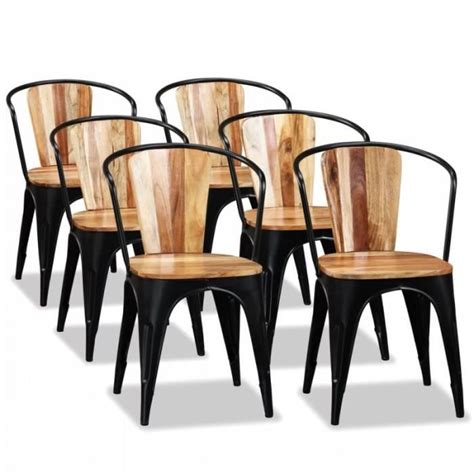 Lot de 6 chaises en métal et bois dacacia massif noir naturel