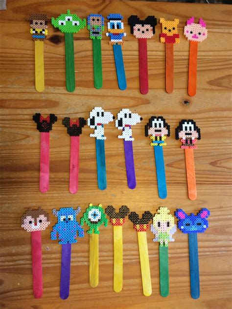 Perler Bead Disney Bookmarks W Colored Popsicle Sticks Classroom Gifts