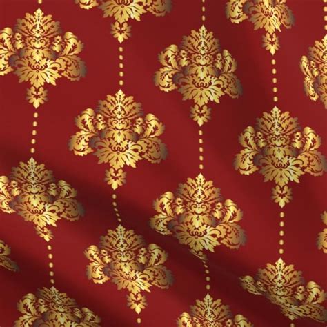 Velvet Fabric Modern Damask Gold And Pearls On Burgundy Red Dana Du