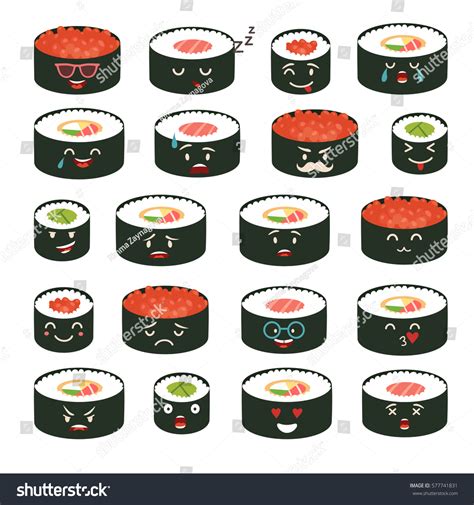 Sushi Emoji Vector Set Emoji Sushi Stock Vector Royalty Free