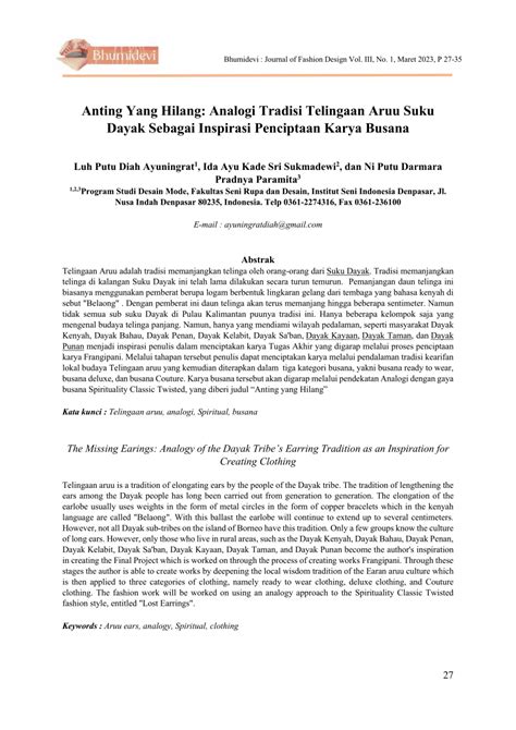 PDF Anting Yang Hilang Analogi Tradisi Telingaan Aruu Suku Dayak