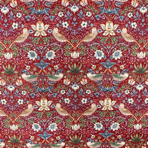 William Morris Strawberry Thief Mini Fabric Red Art Nouveau Etsy