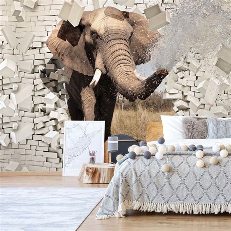 Carta Da Parati Elephant Bursting Through Brick Wall EuroPosters It