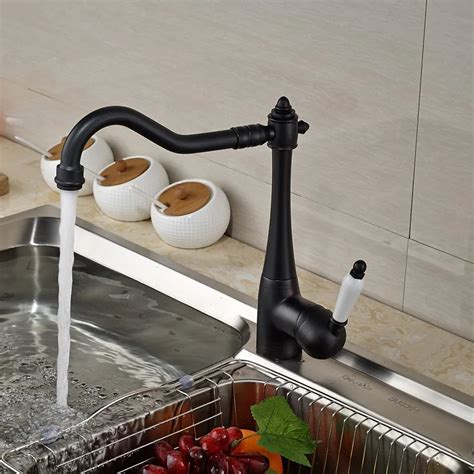 Oil Rubbed Bronze Long Rotation Spout Kitchen Sink Faucet Single Handle