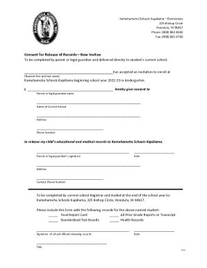 Fillable Online Consent For Release Of Records New InviteeMS Pdf Fax