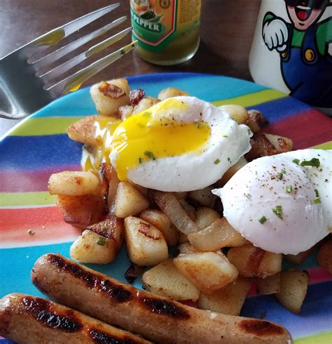 Poached Eggs Over Home Fries Apple Sausage Beautiful Sunday Morning In Central New York R