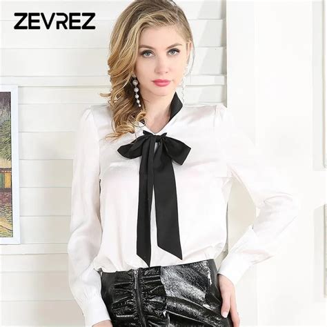 Spring Woman Chiffon Blouse Elegant Bow Tied Stand Collar Long Sleeve