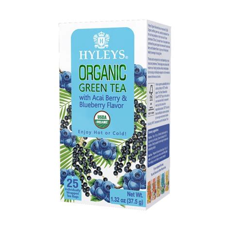 E Pallet 25 Ct Hyleys Organic Green Tea Acai Berry Blueberry Flavor