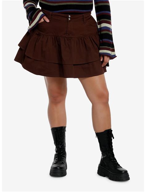 Social Collision Brown Double Ruffle Skirt Plus Size Hot Topic